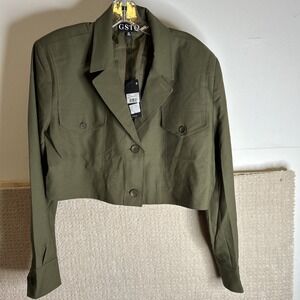 GSTQ Cropped Utility Bomber Jacket Sz XL Olive Green